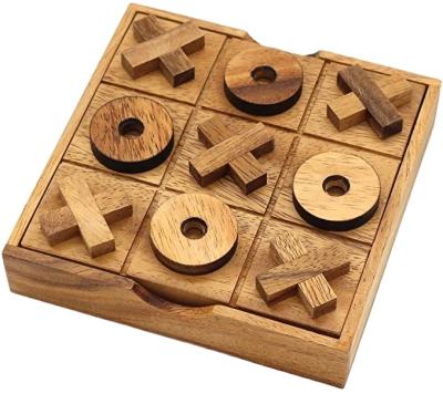 China Rustic Tic Tac Toe Board Games Table Decor Wooden Strategy Wooden Cafe Decor Table For Families for sale