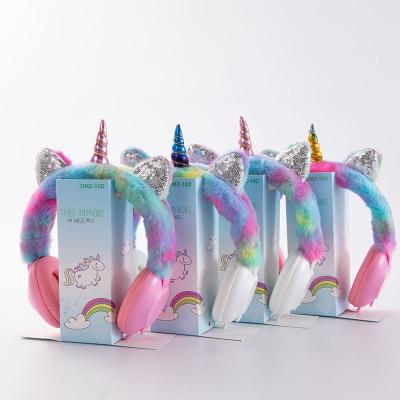 China Hot Selling Unicorn Colorful Plush Headband Cartoon Wireless Earphone Headphone For Kids Gift for sale