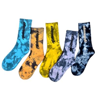 China Breathable Breathable Hip Pop OEM Fashion Wholesale Unisex Knit Tie Dye Sports Crew Cycling Custom Cotton Breathable Casual Socks for sale