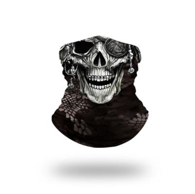 China Designer Sweat Absorption Polyester Stretch Black Thick Leather Skull Square Tube Sweat Face Mouth Cover Scarf Mask Custom Bandana for sale