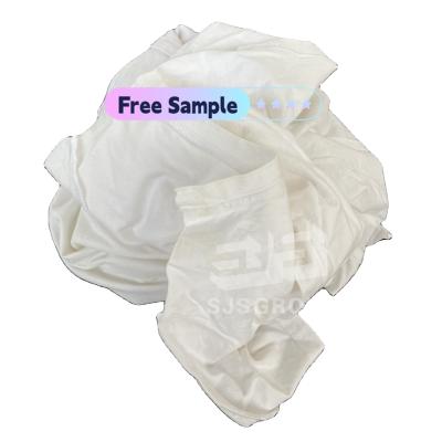 China 0.5-400 KG Bale Low lint 10kg Bag Rags Bleached Hosiery white T Shirt Rags Cotton Cleaning Rags in a Bag for sale