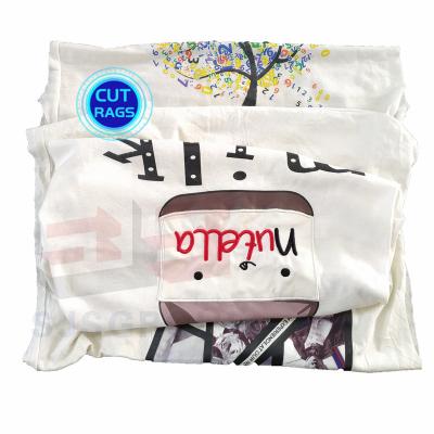 China 100% cotton used clothes scrap rags white printed t shirt industrial trapo shop wiping rags cotton rags 5kg for sale