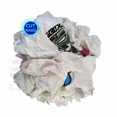 China Cheap cotton clean cloth used white printed t shirt rags cotton workshop wiping mechanic rags for sale