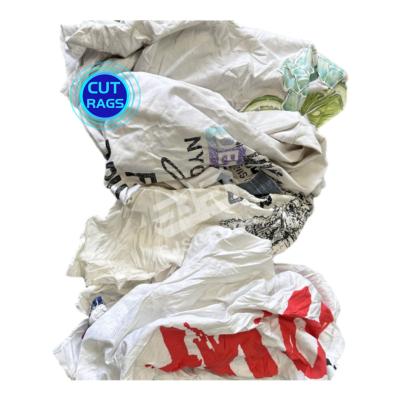 China 100% cotton used clothes scrap rags white printed t shirt industrial trapo shop wiping rags cotton rags 5kg for sale