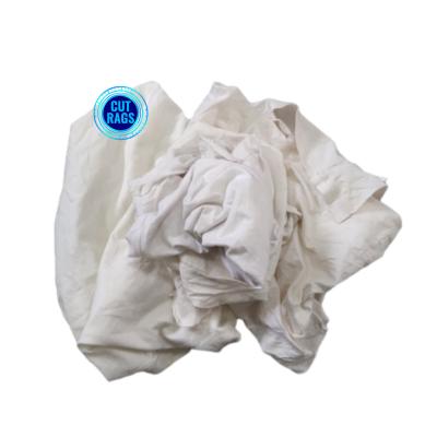 China Cut reused Grade A White tshirt Cotton Rags Scraps Industrial Cleaning Rags 10kg Wiper Rag for sale