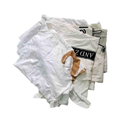 China Recycled 85% Cotton 25Kg Packaging White T Shirt Rags for sale