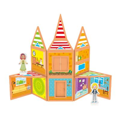 China Eco-friendly DIY Material Magic Magnetic Castle Tiles Assembly Early Childhood Education Building Blocks for sale