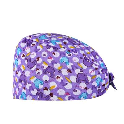 China OEM Service Wholesale Pure Cotton One Size Unisex Scrub Dog Cartoon Animal Printed Doctor Pharmacy Hat for sale