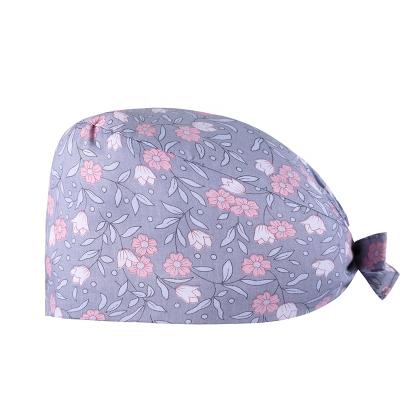 China Full Skull Nurse Doctor ER Chemo Surgery OEM Service Dental Floral Printing Surgical Hat Back Wholesale Wholesale Link Cotton for sale