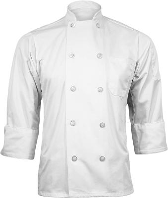 China ChefsCloset Anti-Pilling Sleeve Button White Unisex Chef Coat Jacket Medium Chef Coat Long for sale