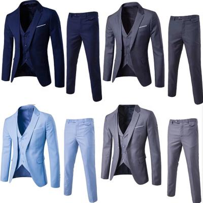 China New Design Photo 100%wool Anti-shrink Notch Lapel Anti-Shrink Men's Casual Suit Slim Fit Suits 3 Piece Blue for sale