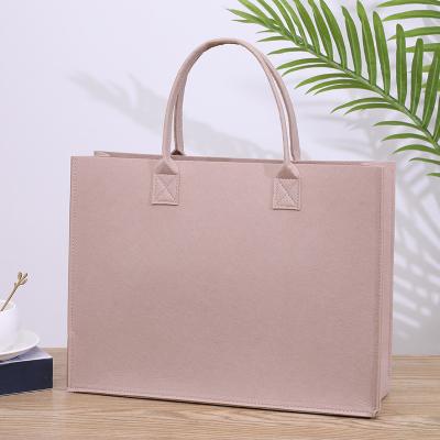 China Who respects the environment; Recyclable; Wholesale Reusable Gray Custom Logo Cute Original Women Lunch Shopping Storage Felt Tote Pouch Bag With Button for sale