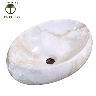 China Custom Made Handmade European Easy Clean Marble Top Pattern Solid Color Style Countertop Restroom Art Sink Solid Outdoor Basin for sale