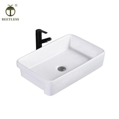 China New Design Shape Ware High Temperature Ceramic Rectangular Sanitary Lavabo Basin Bathroom Sinks White Semi-recessed Basin Sinks for sale