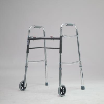 China Aluminum Alloy Aluminum Two-Button Folding Height Adjustable Walker With 2 Wheel for sale