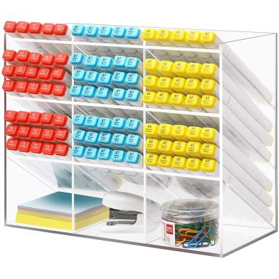 China Clear Stocked Pen Organizer Storage Acrylic Desk Organizer with 12 Pen Organizer Compartments for Office for sale