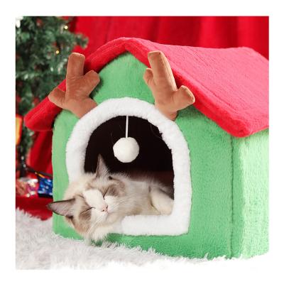 China Travel Amazon Handcrafted Orange and Gray Premium Wool Felt Cat Bed Cave Cat Caves with Washable Cushion Christmas Pet House for sale