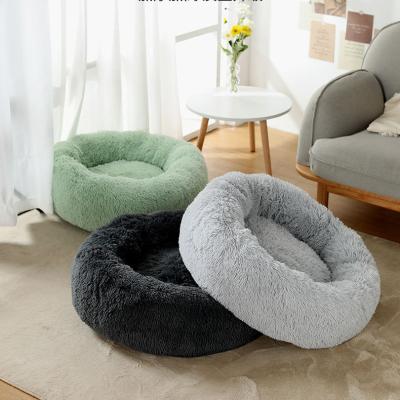 China Travel Round Plush Cat Bed Mat Sofa Winter Warm Sleeping Cats Nest Portable Long Plush Basket Dog Soft Cushion Pet Pet Supplies for sale