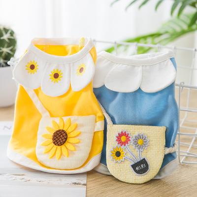 China Viable Dress With Sunflower Design Puppy Vest Two-Leg T-shirt Petal Collar Satchel Cat Two Feet Apparel Pet Clothes for sale