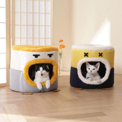 China Popular Travel Pet Cave Bed For Cat House Indoor Bed Cave Pet Beds Warm Soft Luxury Window For Cat And Small Dog for sale