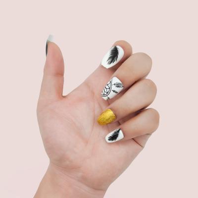 China Wholesale Flexibility Arabesque Black Flower Press On Nail Sellers Gold Shorts Almond Nail Making Dip Nail for sale