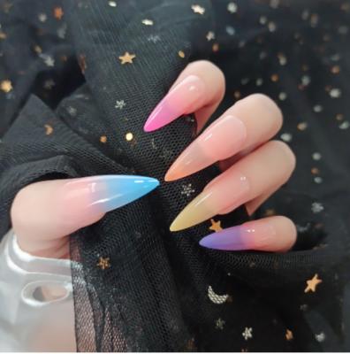 China Flexibility Press On Long Coffin Nails Coffin Nails Rainbow Gradient Shiny Color Fake Acrylic Ballerina Fake Nails For Women And Girls Rainbow for sale