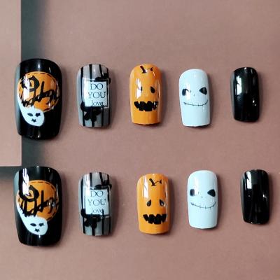 China Flexibility Halloween New Design Short Square Cartoon Nails Press On Short Finish Nail Art Decoration Diy False Nail Detachable Head for sale