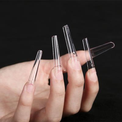 China Long Flexibility Nail Salon Products Curve Nail Tips Half Cover C Curve Professional Fake Acrylic Coffin Nail Art For Girls for sale