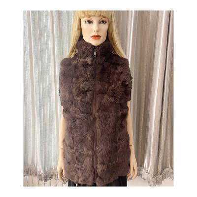 China China Made Sustainable Top Quality Brown Women Scrap Rabbit Fabric Skin Wear Dual Side Vest for sale