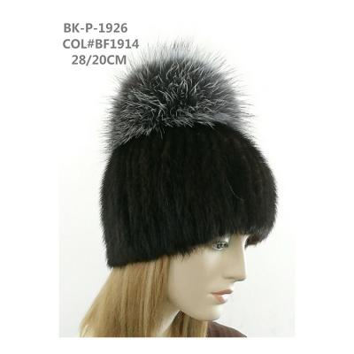 China Wholesale High Quality Color Women's Winter Mink Tail Siver Fox Pom Hat Set COMMON for sale