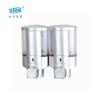 China Gray Wall Mounted Double Soap Dispenser Hand Soap Dispenser For Hotel Bathroom Public Place Washroom for sale