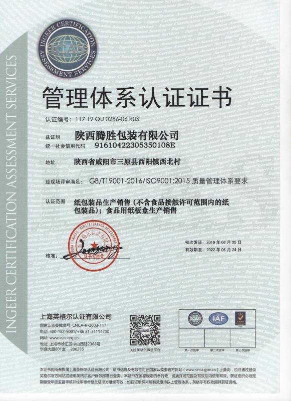 ISO9001 - Shannxi TS Packaginig Co., Ltd.