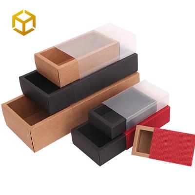 China Small Recyclable Foldable Drawer Brown Paper Food Craft Paper Box Packing Gift Plain Wrapping Paper Box With Window for sale