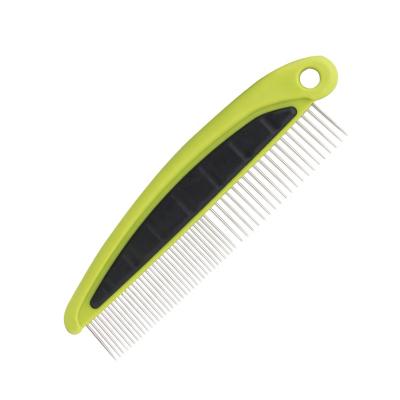 China Factory Wholesale Two Viable Density Teeth Green Cat Dog Lice Grooming Comb Pet Needle Hair Removal Comb for sale