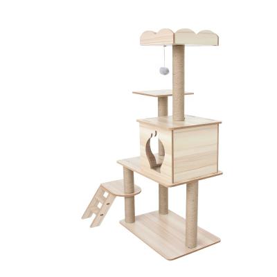 China Wholesale Wooden Tower Cat Scratcher Tree House of Cat Climbing Frame Cat Condos Factory Viable Large for sale