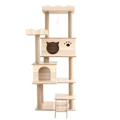 China Wholesale Wooden Tower Cat Scratcher Tree House of Cat Climbing Frame Cat Condos Factory Viable Large for sale