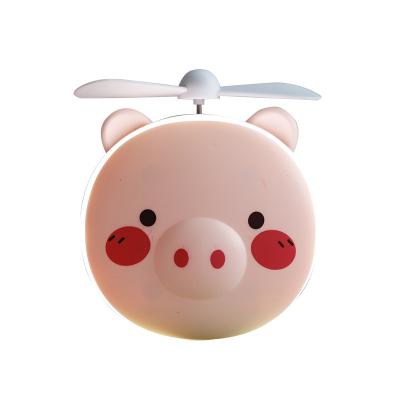 China Cute Cartoon Piggy USB Lighted Beauty Makeup Portable Rechargeable Mirror with LED Light and Small Mini Fan for sale