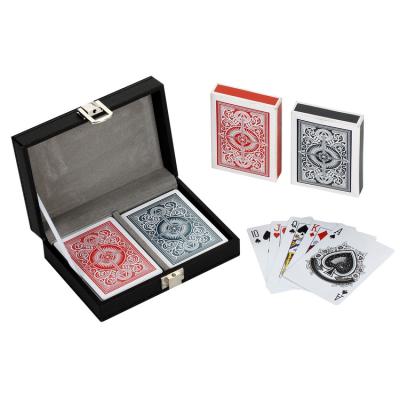 China 0f 2 Set Plastic Custom Travel Plastic Playing Cards Poker Set With Wooden Box for sale