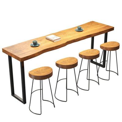 China Modern Industrial Irregular Edges Solid Wood Top With Metal Legs Bar Table For Bar Cafe for sale