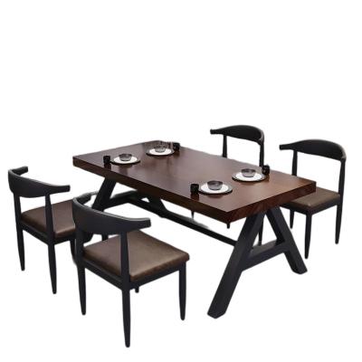 China Modern simple wood square iron solid wood dining table used in dining room restaurant for sale