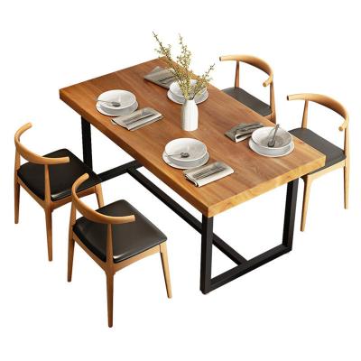 China Simple retro wood grain metal solid wood dining table set for dining room restaurant for sale