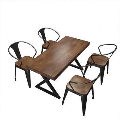 China Retro Industrial Wind Wooden Metal Solid Wood Dining Table Set For Dining Room Restaurant for sale