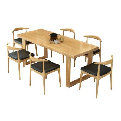 China Nordic Large Wooden Grain Board Solid Wood Table Set For Dining Room Restaurant for sale