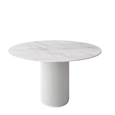 China Modern Italian Light Luxury Round Roman Column Slate Dining Table Set For Dining Room for sale