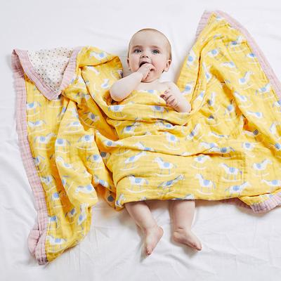 China New Autumn Winter Baby Blanket Soft 120*120cm Anti-Static Cotton Muslin 4 Layer Cartoon Baby Wrap Infant Wrap Newborn Blankets Large for sale