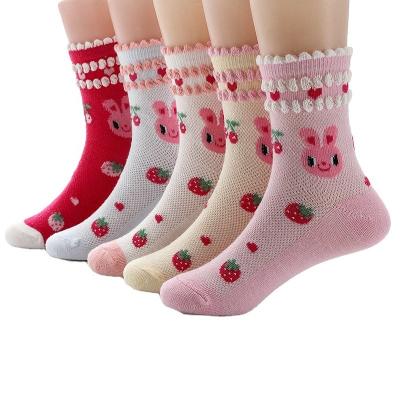 China Sporty Girls Socks Spring Summer Cotton Lace Up Bunny Mesh Breathable Kids Lace Up Socks for sale