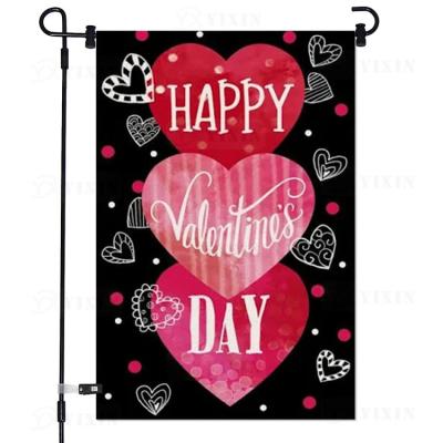 China Cheap Outdoor Insurance Sublimation Love Heart Rose Valentines Day Decorative Candy Heart Garden Waterproof Flag for sale