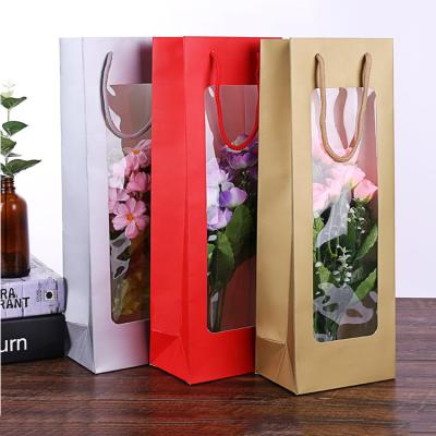 China Disposable Customize Color Private Label Bags Long Packaging Paper Bag For Flower With Clear Window for sale