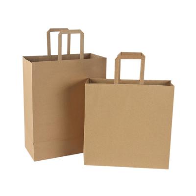 China Disposable Custom Your Own Logo Take Away Carry Out Bag For Restaurant Fast Food Grade Kraft Paper Biodegradable Takeaway Bag With Handle for sale