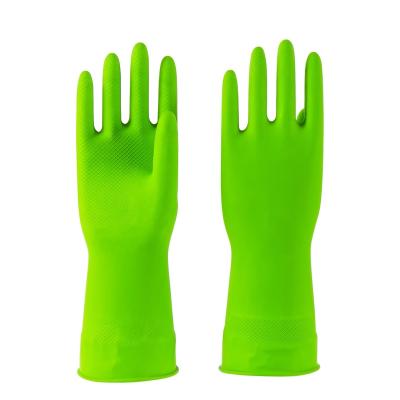 China Best Selling Eco-friendly 40g Good Quality DIP Green Flock Lined Household Latex Gloves for sale